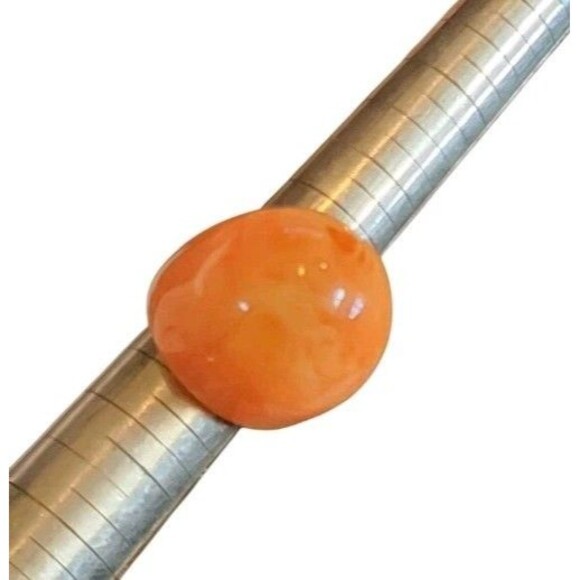 Vintage Huge Chunky Lucite Ring Cream Orange Bubble Marble 80s Mod Retro Size 7 - Picture 5 of 6